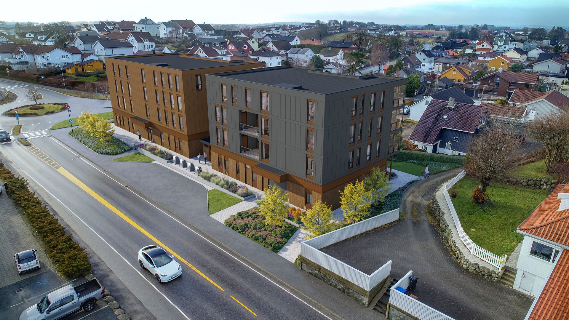 Det nye 550-bygget på Bryne sett fra Jernbanevegen