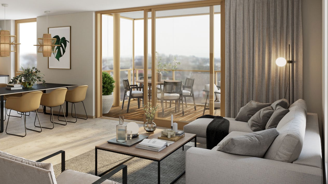 Stue i en av leilighetene i 550 på Bryne