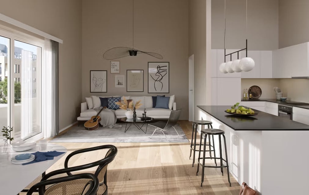 Stue og kjøkken i leilighet B401