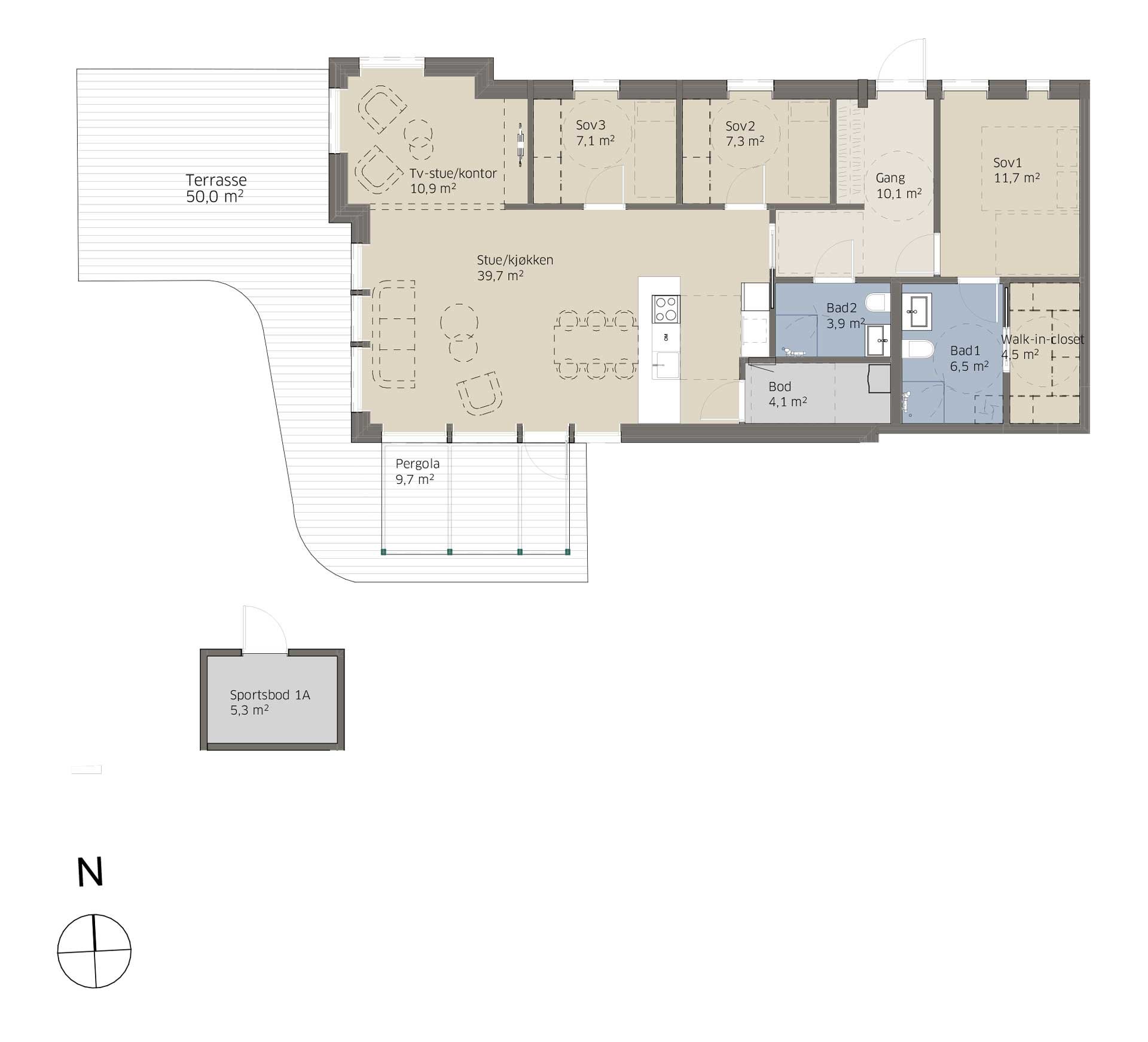 Plantegning leilighet 1A