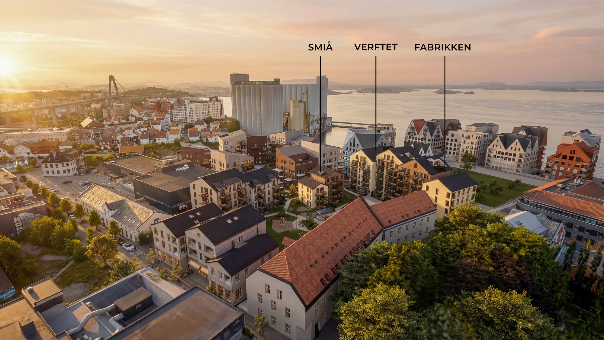 Første salgstrinn i Støperiet Øst består av byggene "Smiå", "Verftet" og "Fabrikken"