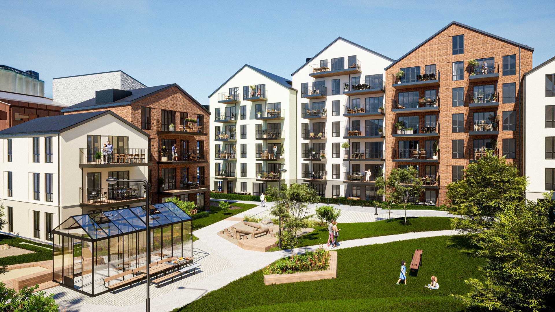 Illustrasjon av de første byggene i Støperiet Øst