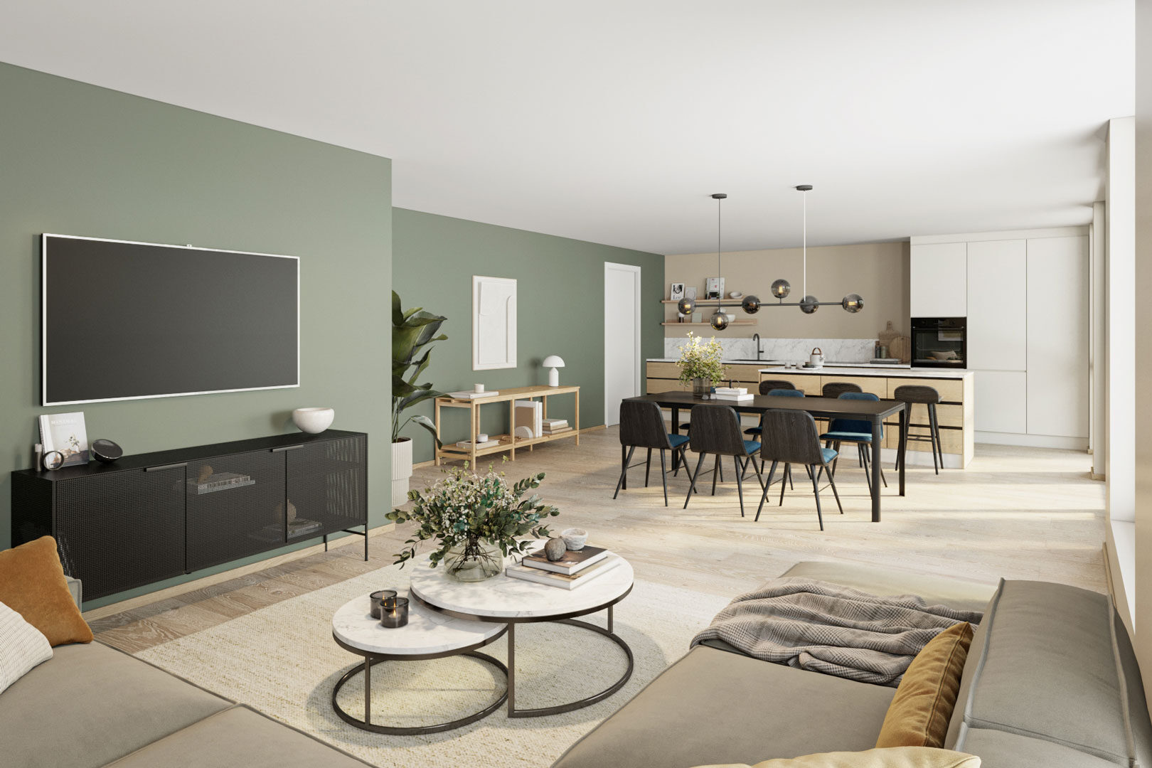 Stue i en av leilighetene i 550 på Bryne