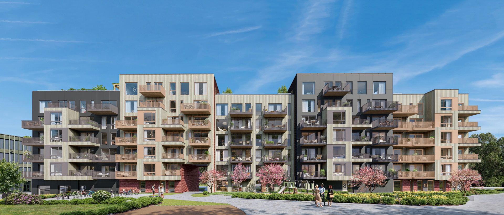 Illustrasjon av de nye leilighetsbyggene Rådhusmarka Pluss i Sandnes