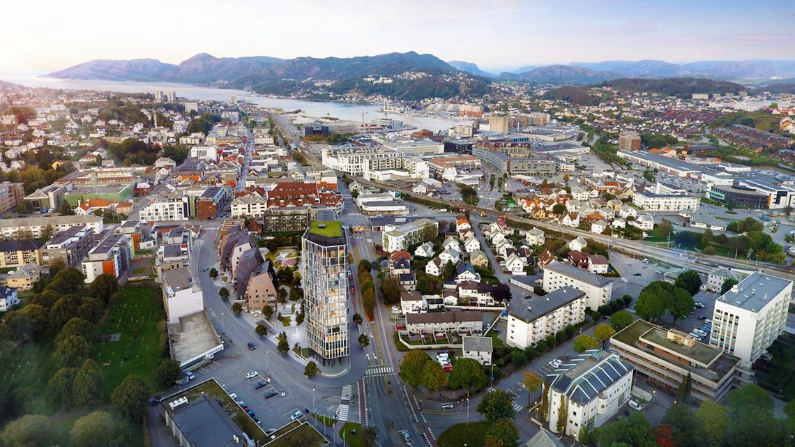 Sandnes sentrum med Møllekvartalet i forgrunnen
