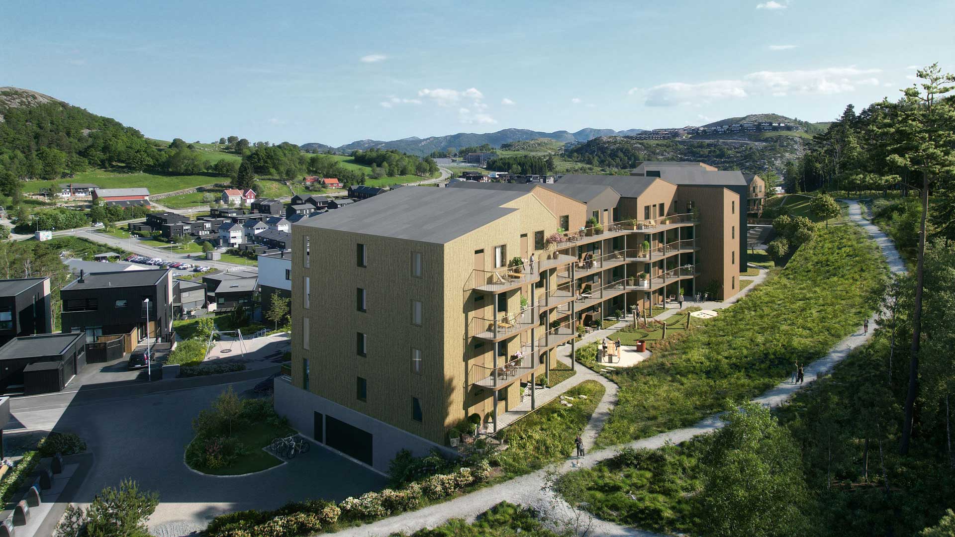 Illustrasjon av det nye nabolaget Skogens ro på Kleivane